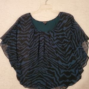 Express Green & Black Dressy Leapord Top